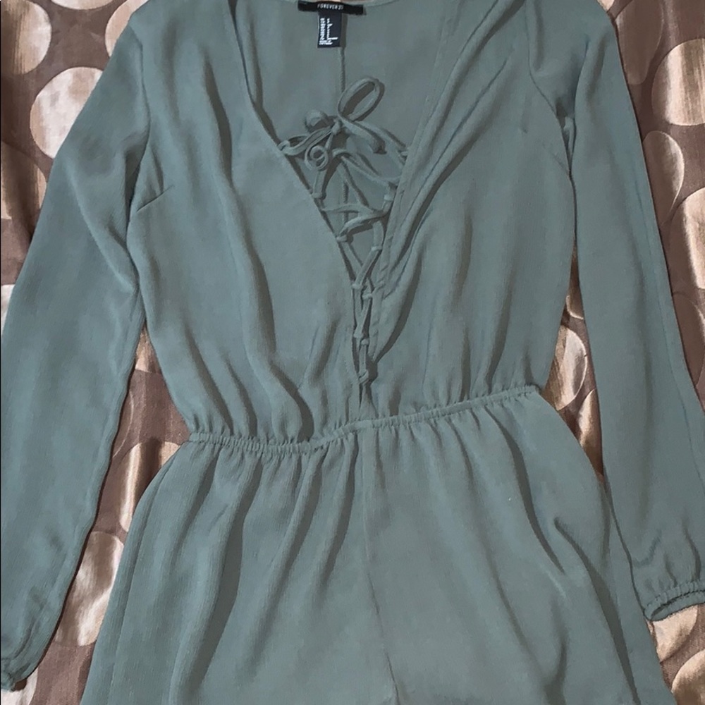 Long-Sleeve Olive Green Romper